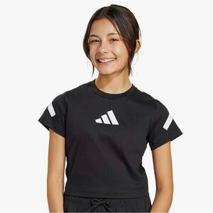 Adidas junior girls crop length Black and White Tee